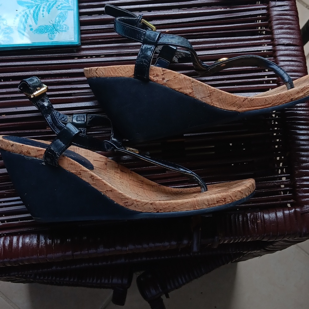 Pre Loved RL Navy Cork Sandals.5.5M - Picture 3 of 9